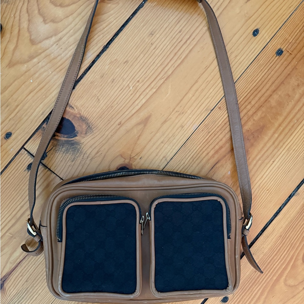 Vintage Brown and Black Gucci Crossbody Bag